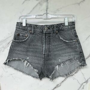 Zara High-Rise Black Distressed Denim Shorts